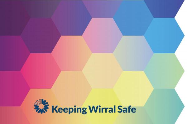 Multi coloured hexagons with Keeping Wirral Safe klogo