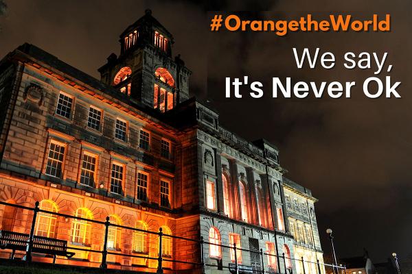 Wallasey Town Hall lit in orange for #orangetheworld